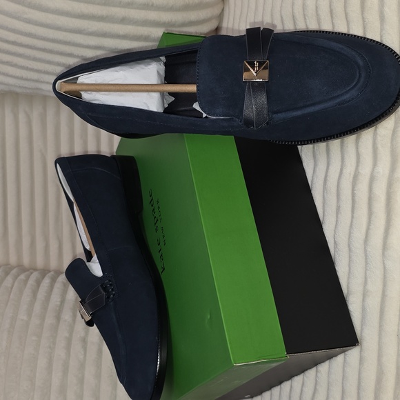 kate spade Shoes - Kate Spade Dark Blue Loafers with Gold Accent
